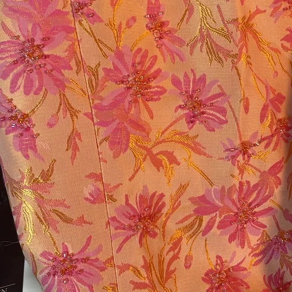 Carmen Marc Valvo Pink Orange Beaded Floral Wrap Blouse Top 8 - Picture 8 of 8
